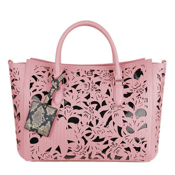 Baldinini Trend Floral Laser-Cut Calfskin Handbag in Pink
