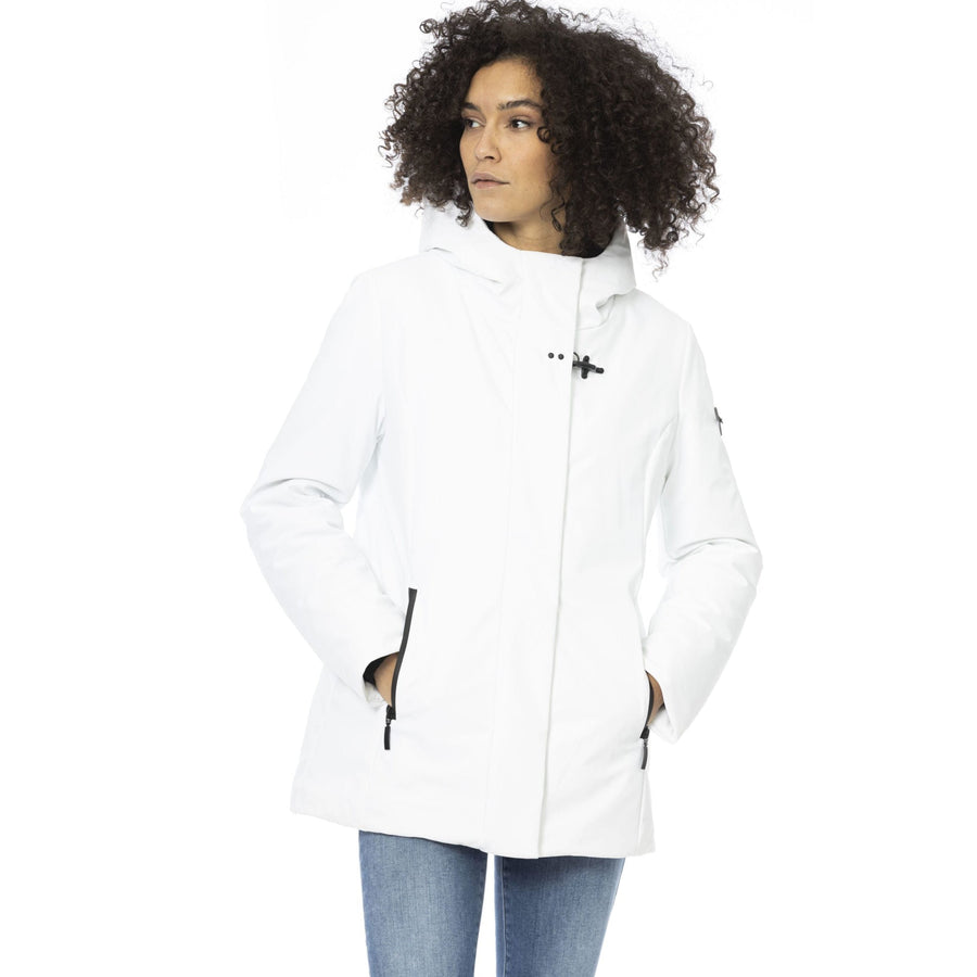 Baldinini Trend Sleek White Down Jacket with Adjustable Hood