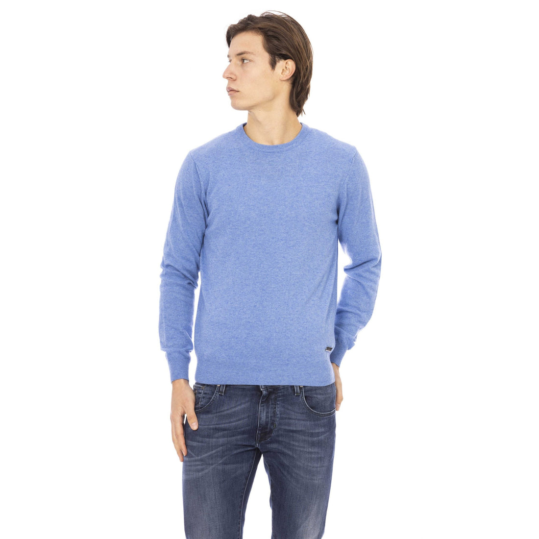 Baldinini Trend Elegant Light Blue Crewneck Sweater for Men