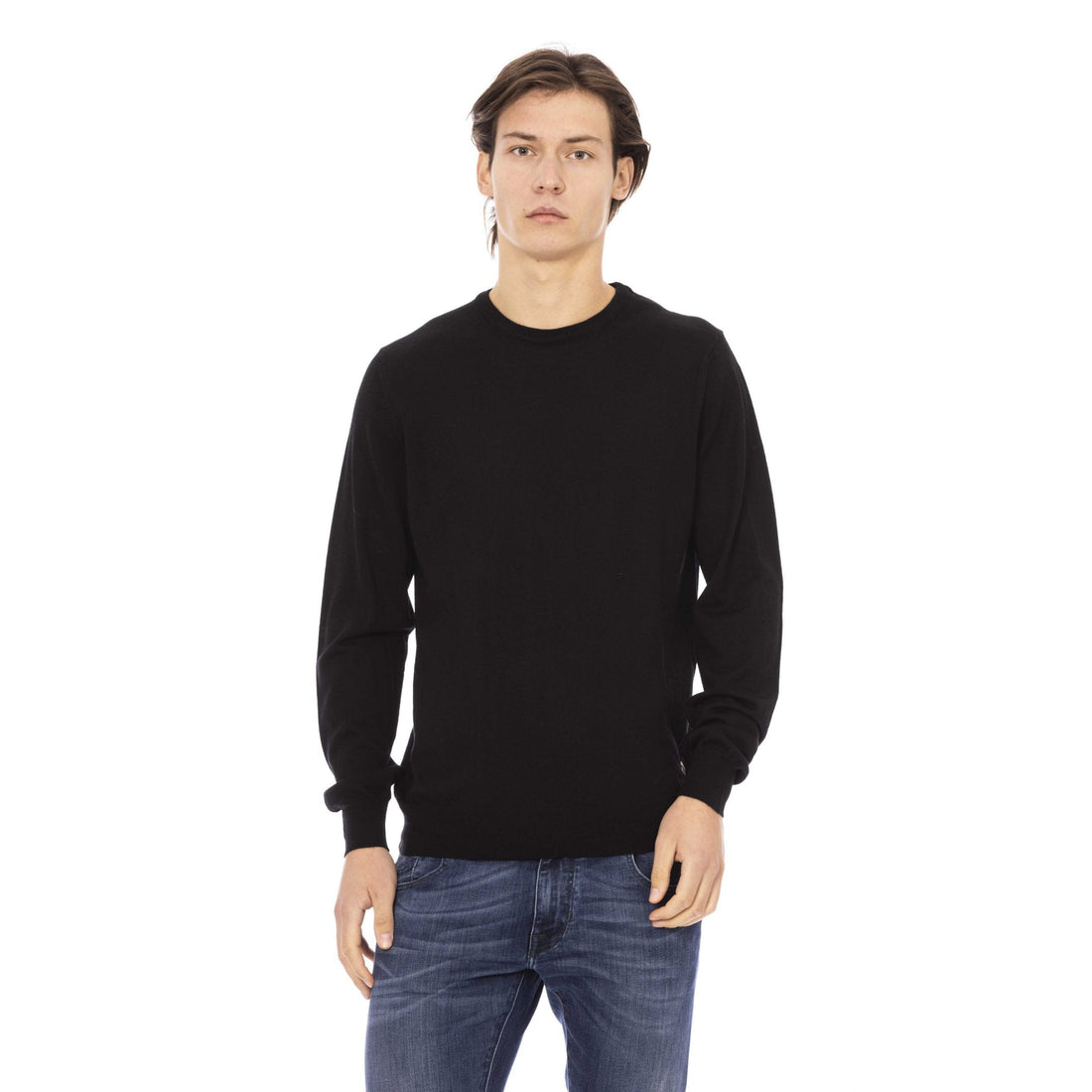 Baldinini Trend Sleek Black Monogrammed Crewneck Sweater