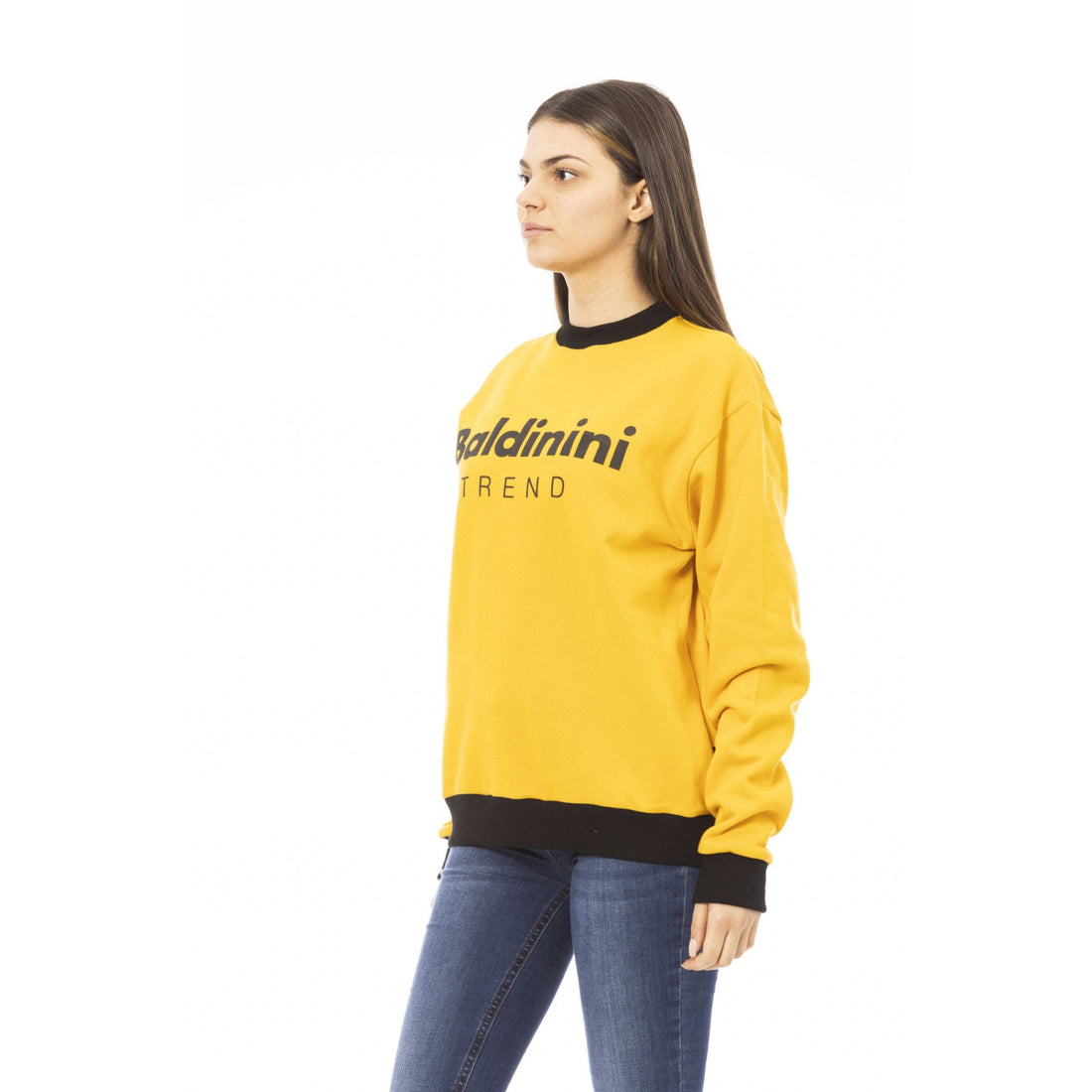 Baldinini Trend Chic Yellow Cotton Fleece Hoodie with Logo