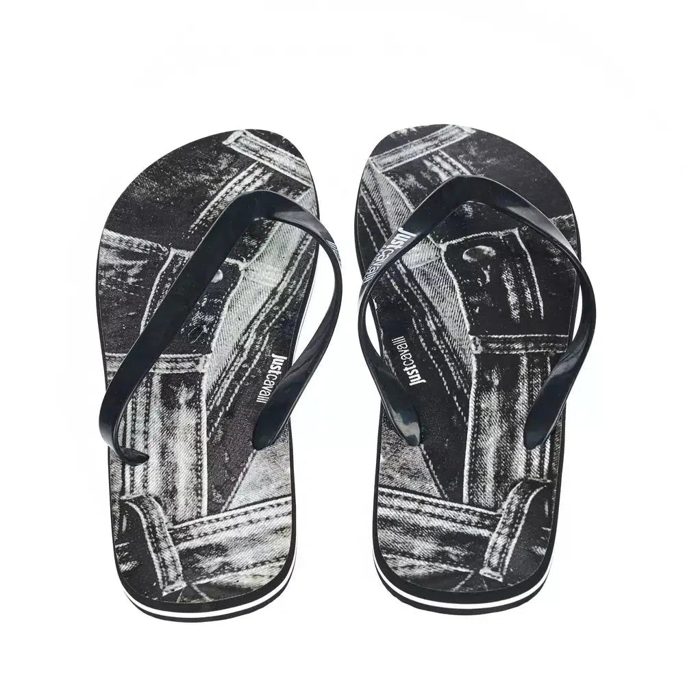 Just Cavalli Sleek Black Logo Flip Flops for Men