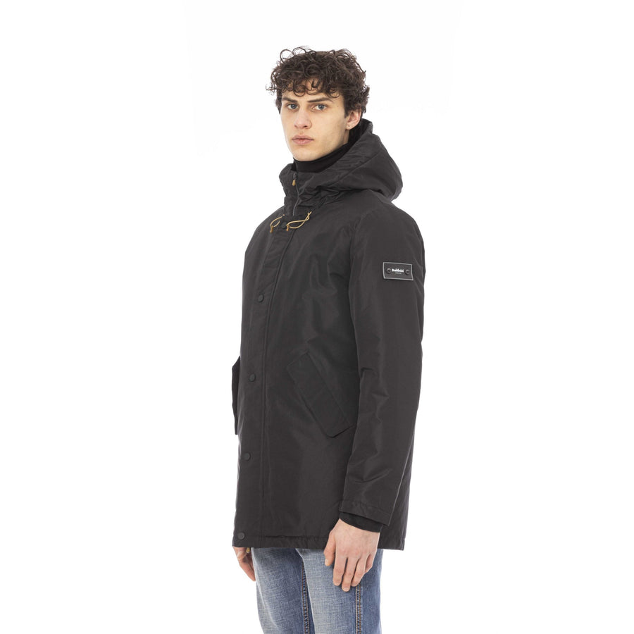 Baldinini Trend Sleek Black Long Jacket with Monogram Detail