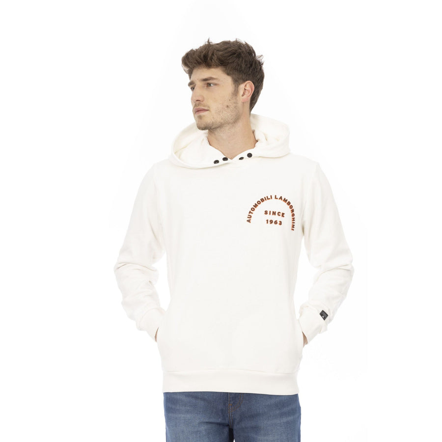 Automobili Lamborghini Sleek White Lamborghini Hoodie with Logo Sleeve