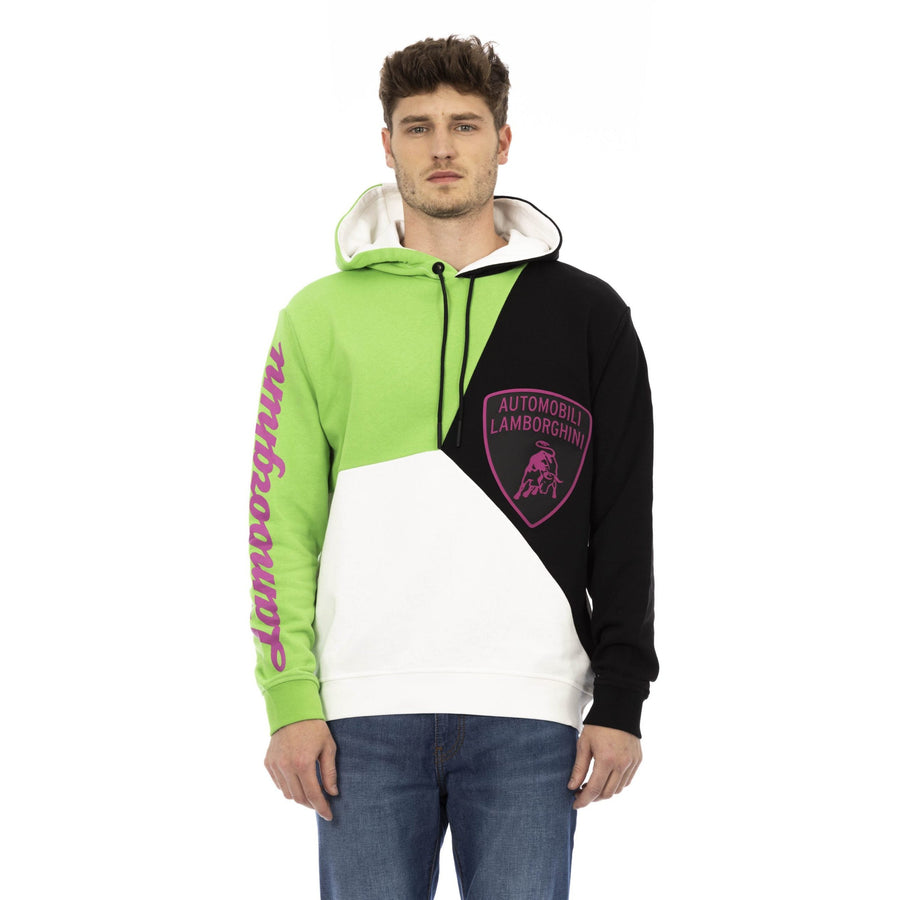 Automobili Lamborghini Sleek White Hooded Cotton Sweatshirt