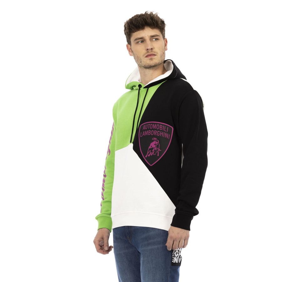 Automobili Lamborghini Sleek White Hooded Cotton Sweatshirt