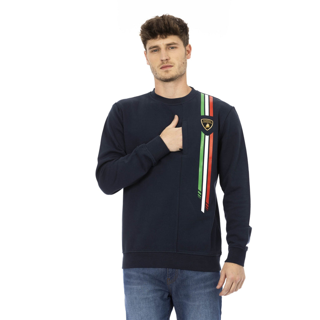 Automobili Lamborghini Sleek Shield Emblem Blue Crewneck Sweatshirt