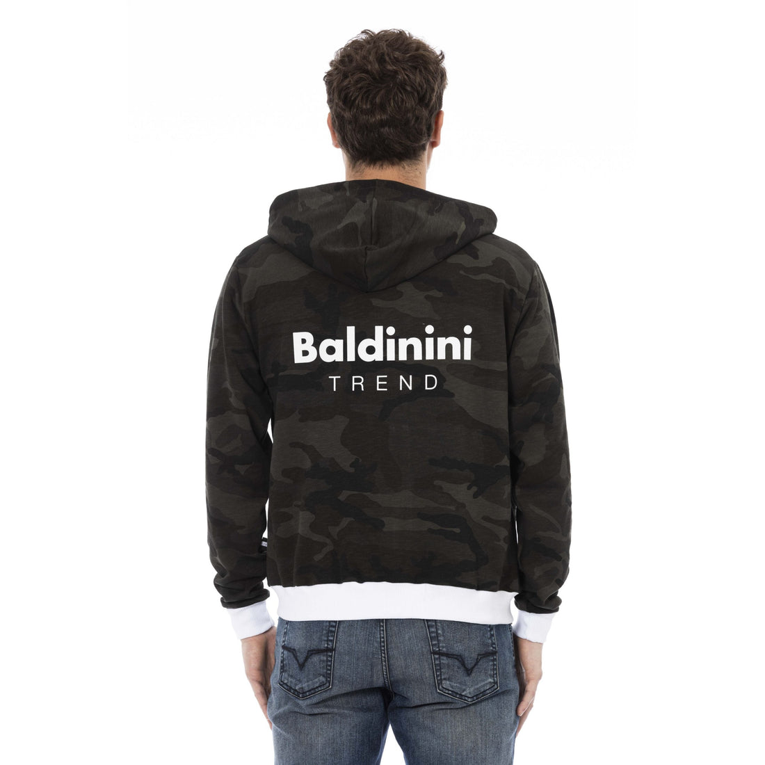 Baldinini Trend Chic Green Brushed Wool Hoodie with Zip Closure