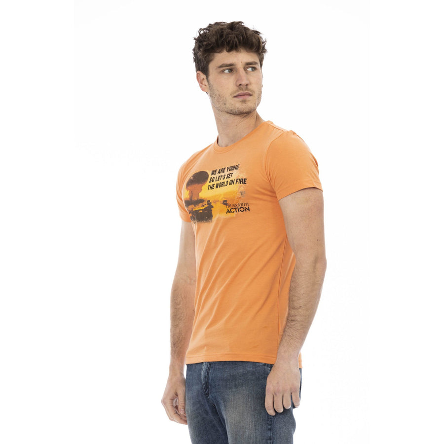 Trussardi Action Orange Cotton Blend Tee with Chic Front Print