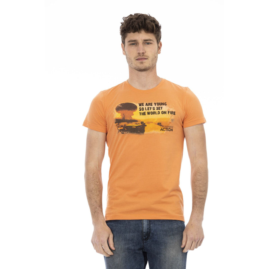 Trussardi Action Orange Cotton Blend Tee with Chic Front Print