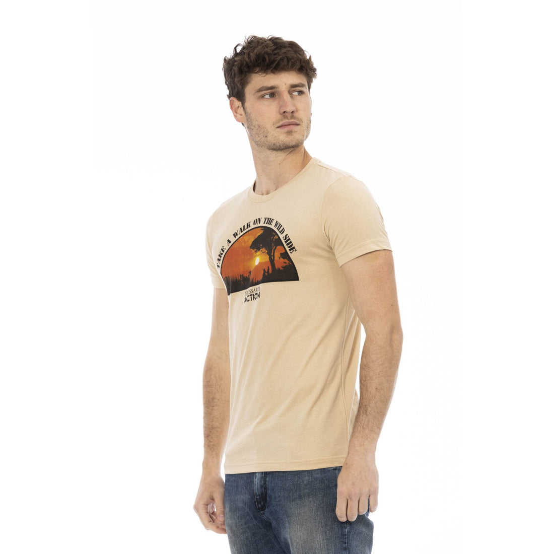 Trussardi Action Beige Short Sleeve Tee with Sleek Print