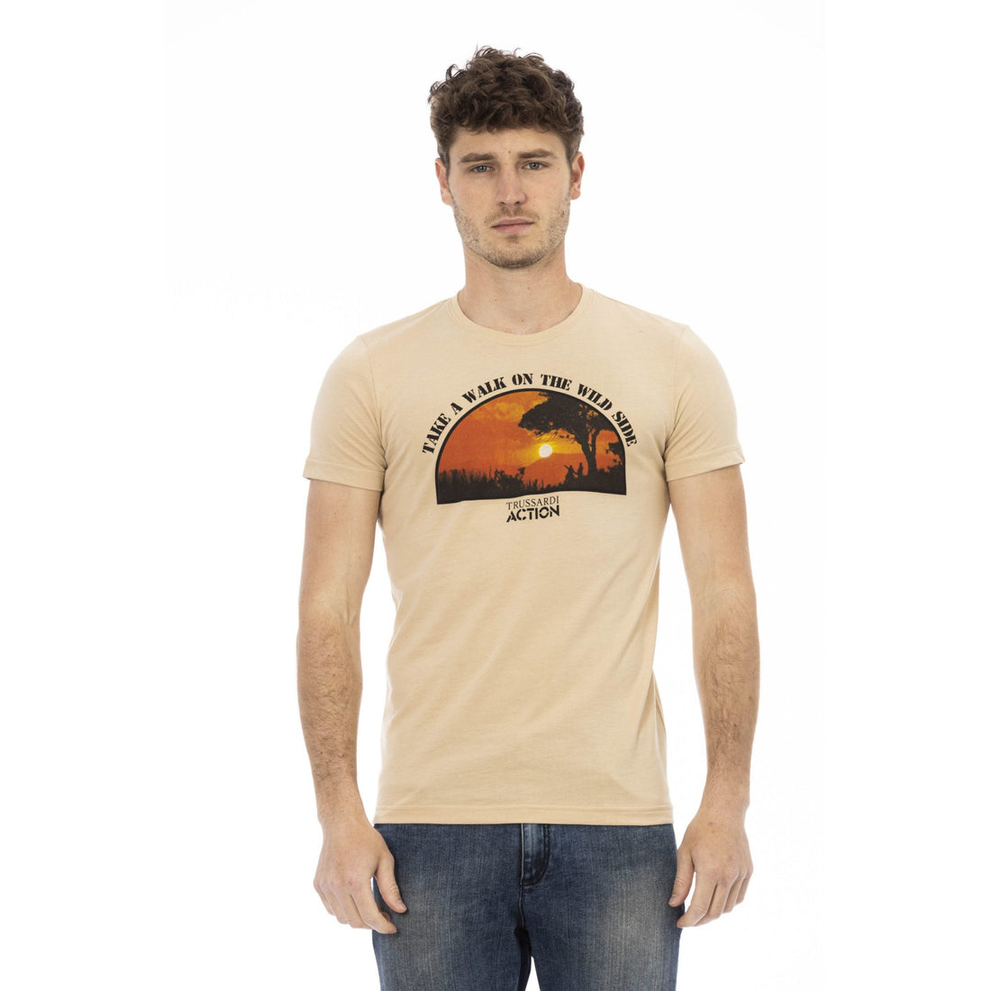 Trussardi Action Beige Short Sleeve Tee with Sleek Print