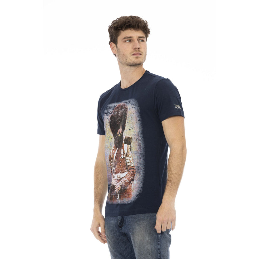 Trussardi Action Sleek Summer Blue Tee with Unique Front Print