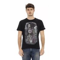 Trussardi Action Sleek Black Graphic Tee with Artistic Flair