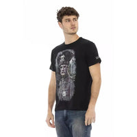 Trussardi Action Sleek Black Graphic Tee with Artistic Flair