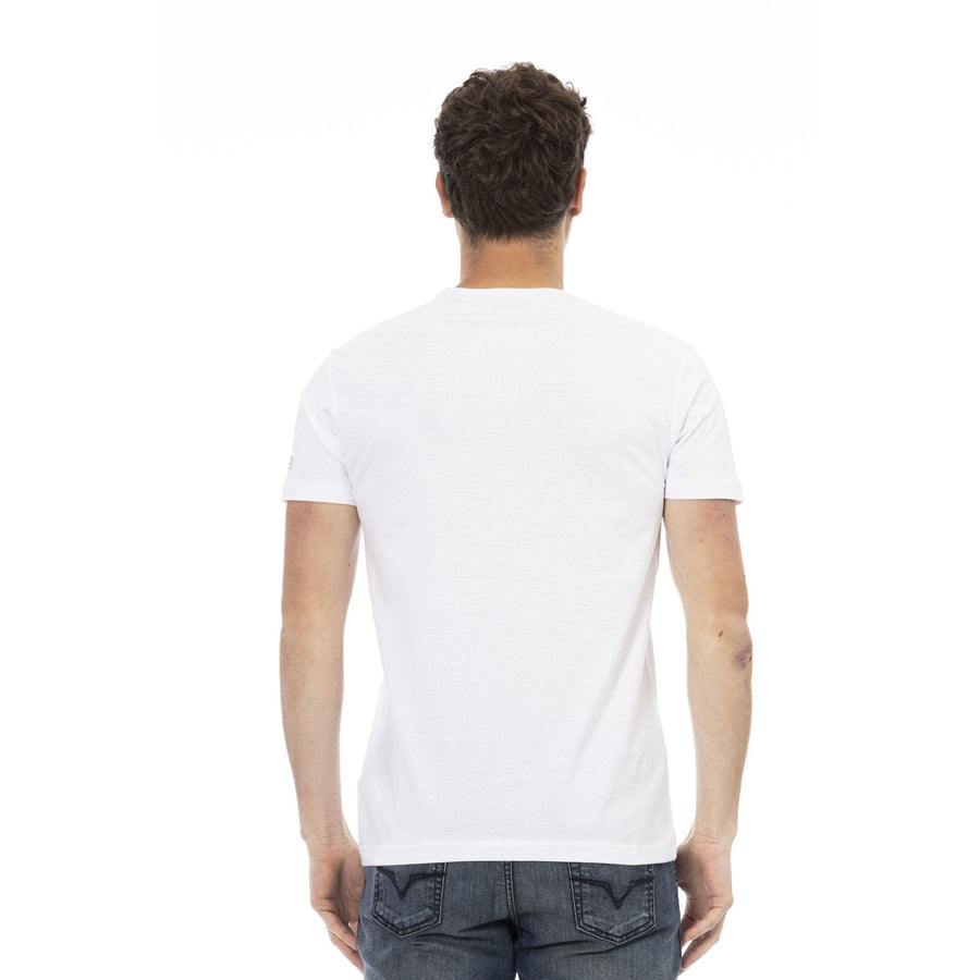 Trussardi Action Sleek White Cotton Blend Tee with Graphic Front