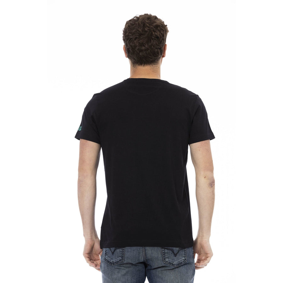 Trussardi Action Elevated Casual Black Tee with Unique Front Print