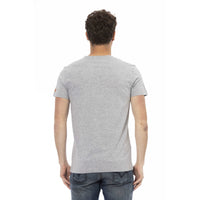 Trussardi Action Chic Gray Cotton-Blend Tee with Artistic Front Print