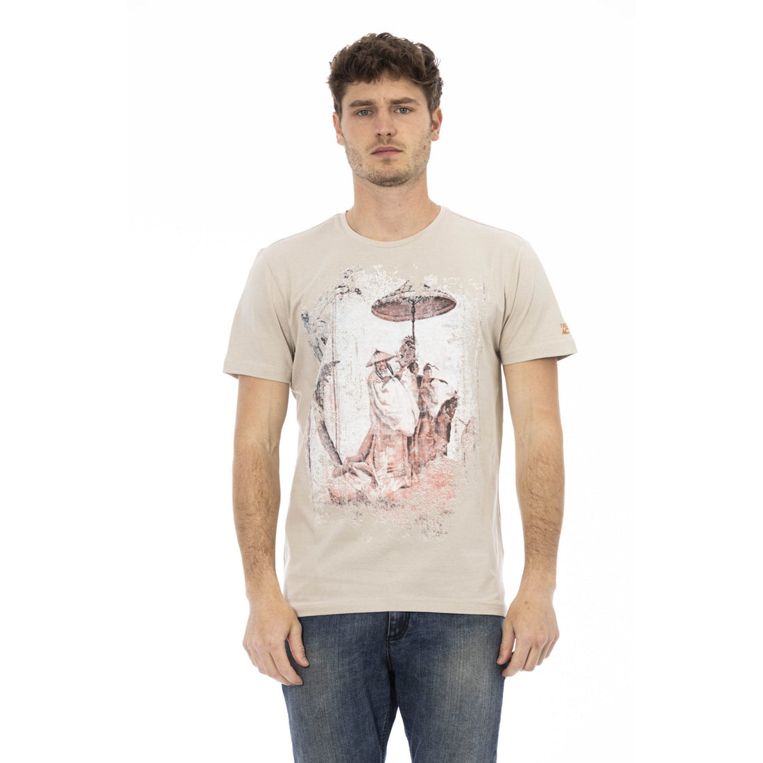 Trussardi Action Beige Short Sleeve Luxury Tee with Front Print