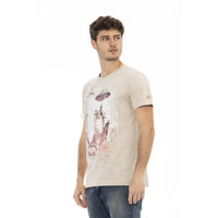 Trussardi Action Beige Short Sleeve Luxury Tee with Front Print