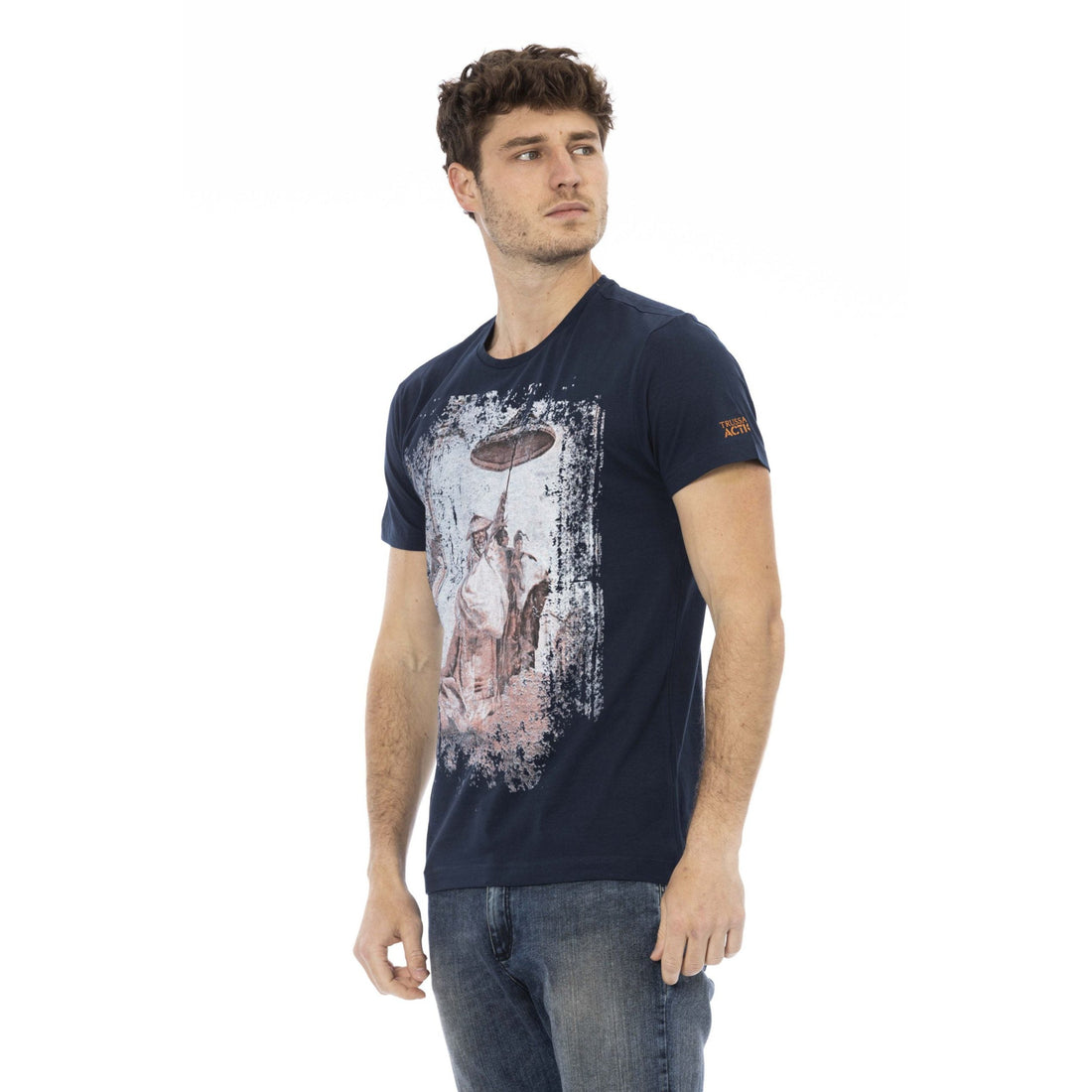 Trussardi Action Chic Blue Short Sleeve Tee with Front Print