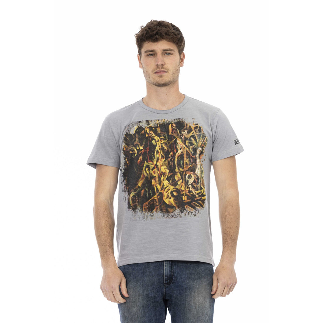 Trussardi Action Chic Gray Short Sleeve T-Shirt with Unique Print