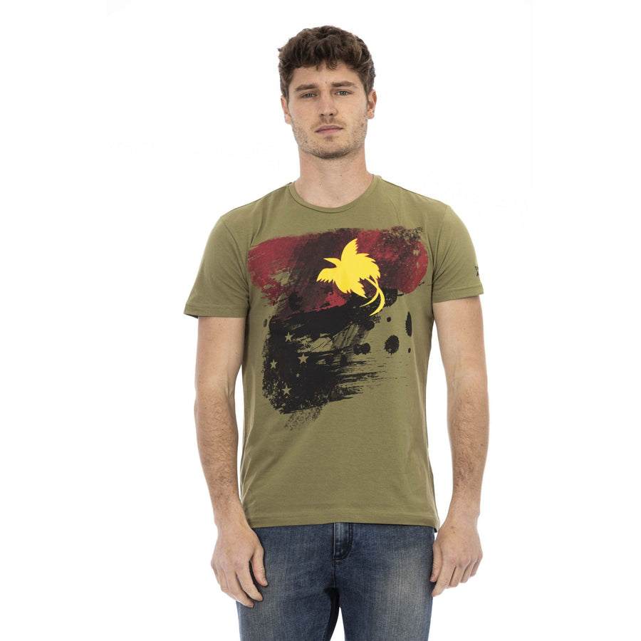 Trussardi Action Sleek Green Short Sleeve Tee with Chic Print