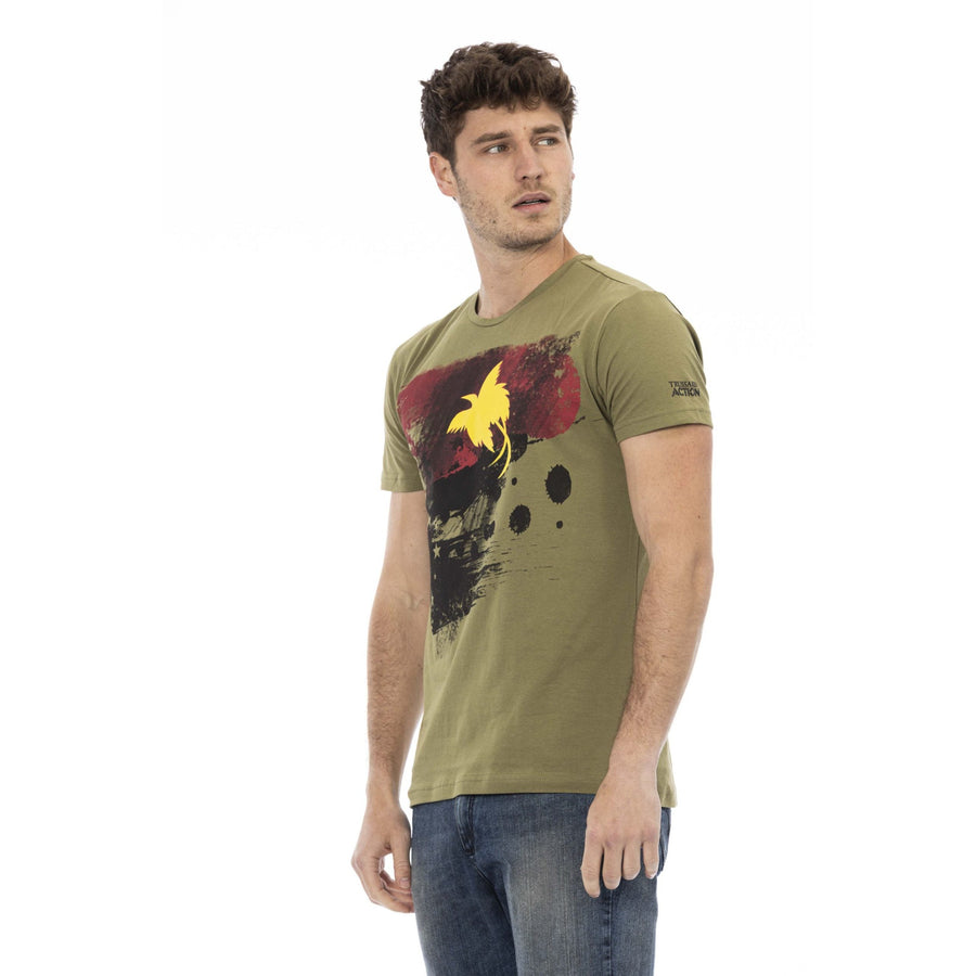 Trussardi Action Sleek Green Short Sleeve Tee with Chic Print