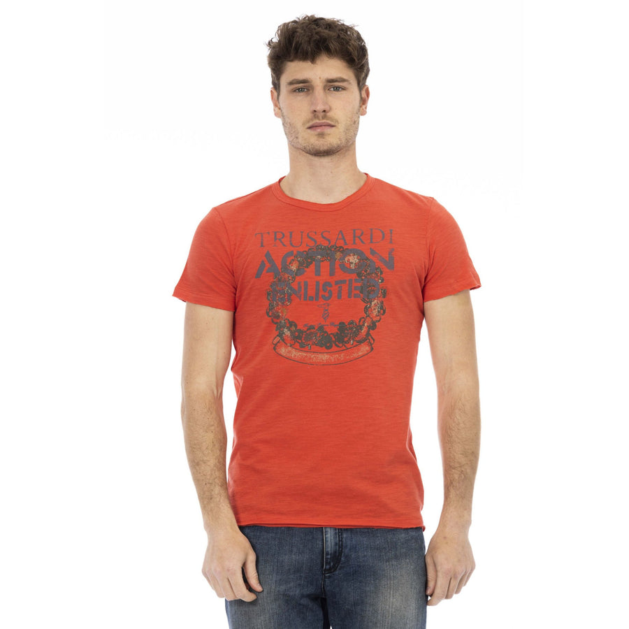 Trussardi Action Sleek Red Round Neck Tee with Front Print