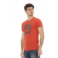 Trussardi Action Sleek Red Round Neck Tee with Front Print