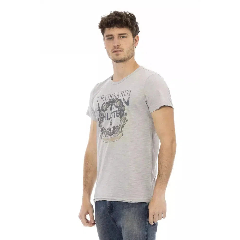 Trussardi Action Elegant Gray Short Sleeve T-Shirt with Print