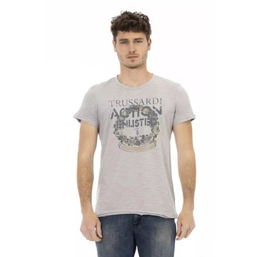 Trussardi Action Elegant Gray Short Sleeve T-Shirt with Print