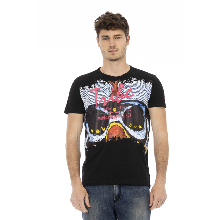 Trussardi Action Elevate Your Style: Bold Print Black Tee