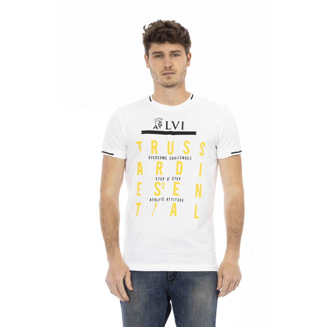 Trussardi Action Elegant White Tee with Artful Front Print