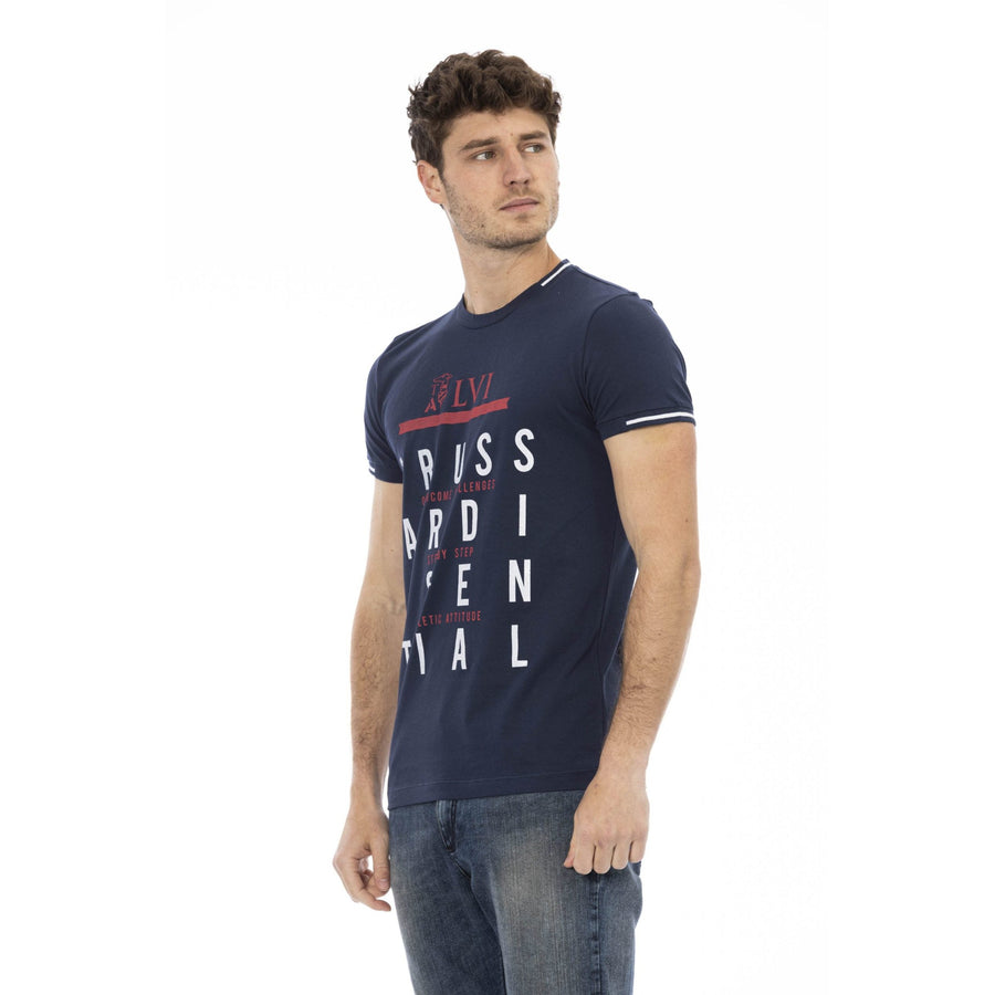 Trussardi Action Sleek Short Sleeve Blue Tee with Front Print