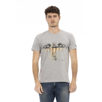 Trussardi Action Elevated Casual Gray Tee with Unique Front Print