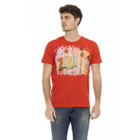 Trussardi Action Vibrant Red Round Neck Tee with Graphic Print