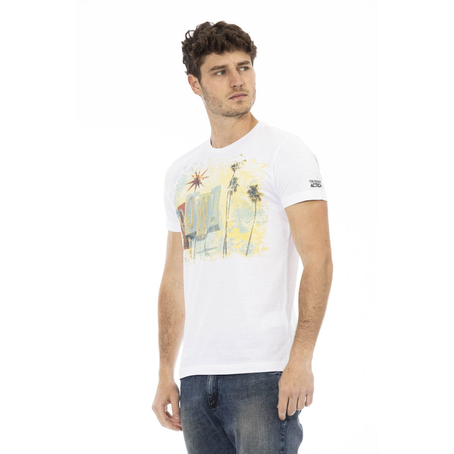 Trussardi Action Elegant White Tee with Artistic Front Print