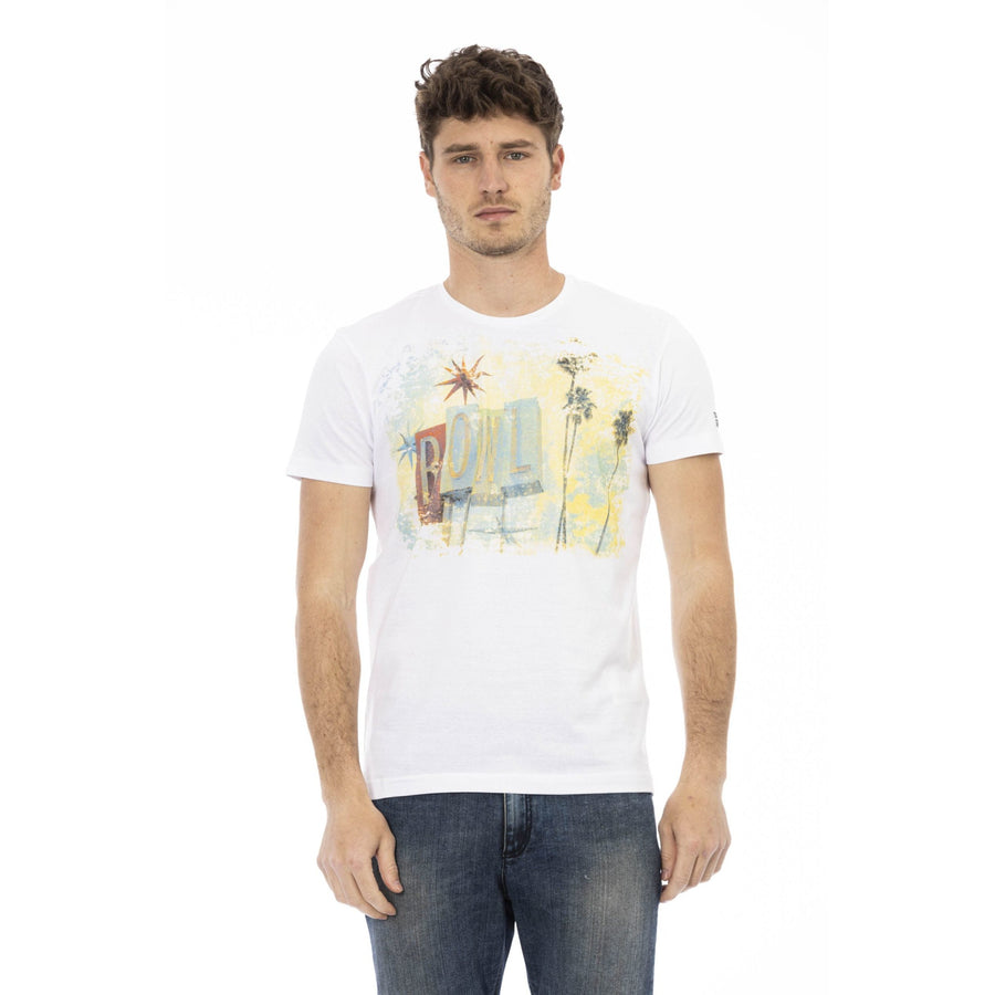 Trussardi Action Elegant White Tee with Artistic Front Print