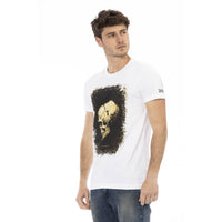 Trussardi Action Sleek White Graphic Tee with Artistic Print