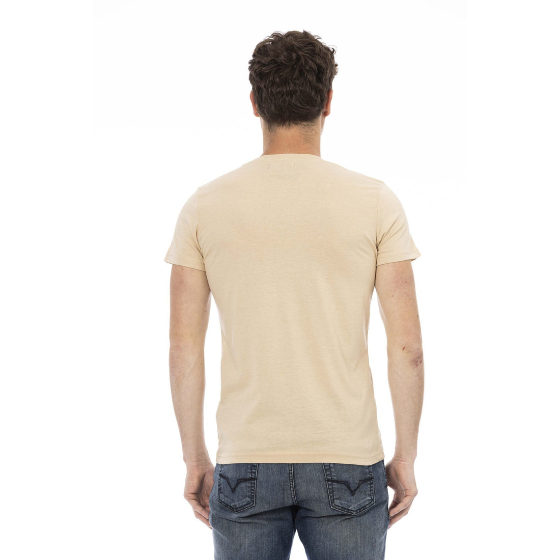 Trussardi Action Beige V-Neck Tee with Elegant Front Print