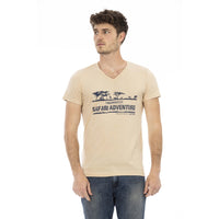 Trussardi Action Beige V-Neck Tee with Elegant Front Print