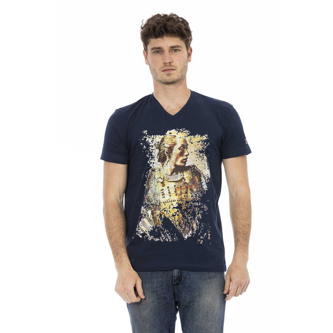 Trussardi Action Chic Blue V-Neck Tee with Elegant Front Print