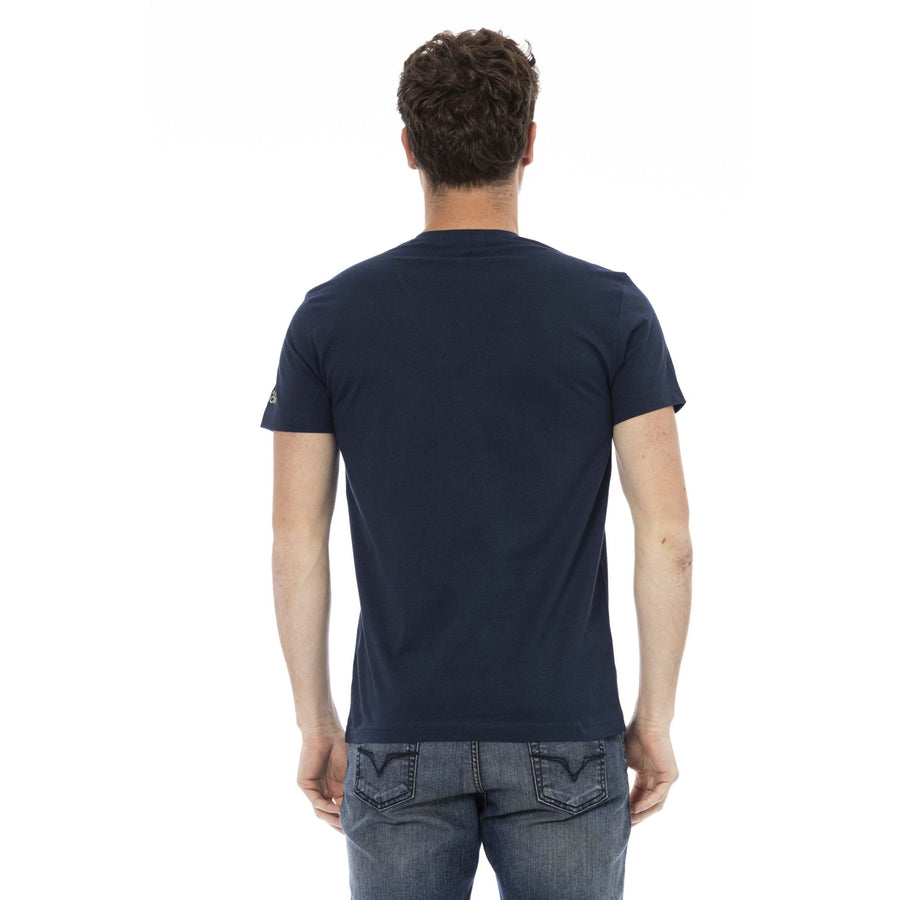 Trussardi Action Chic Blue V-Neck Tee with Elegant Front Print