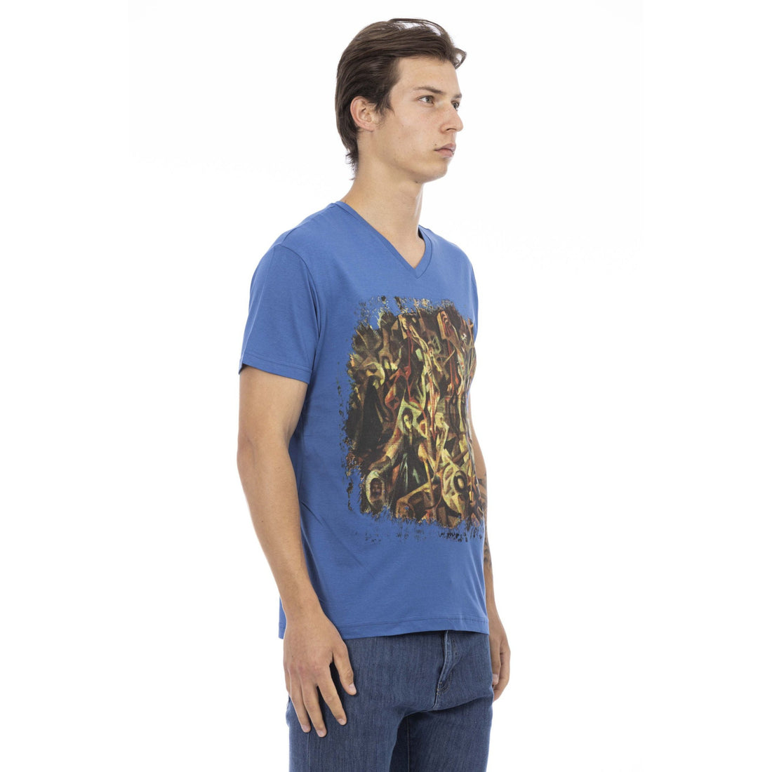 Trussardi Action Elegant V-Neck Tee with Chic Front Print