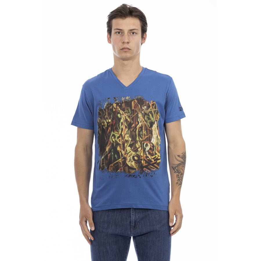 Trussardi Action Elegant V-Neck Tee with Chic Front Print