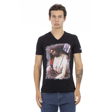Trussardi Action Sleek V-Neck Tee with Edgy Front Print