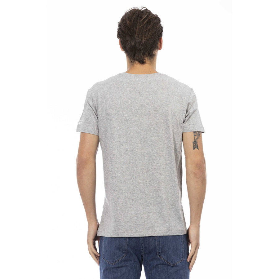 Trussardi Action Elegant V-Neck Tee With Chic Front Print