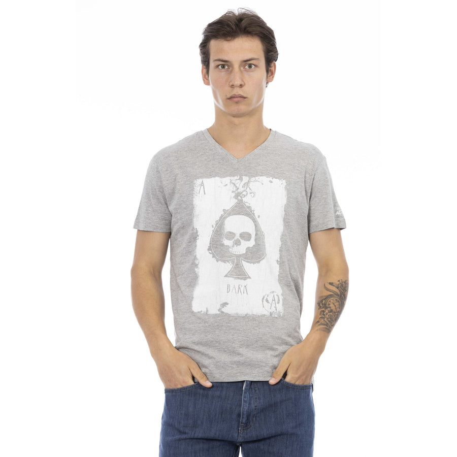 Trussardi Action Elegant V-Neck Tee With Chic Front Print