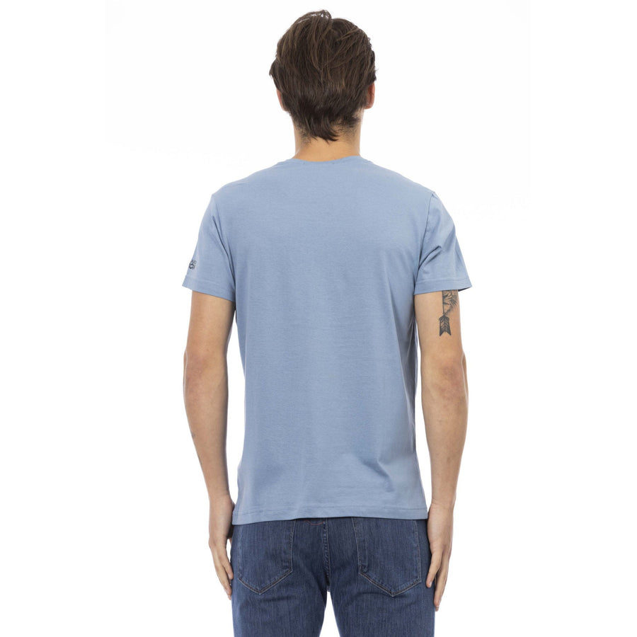 Trussardi Action Chic Light Blue V-Neck Tee with Front Print